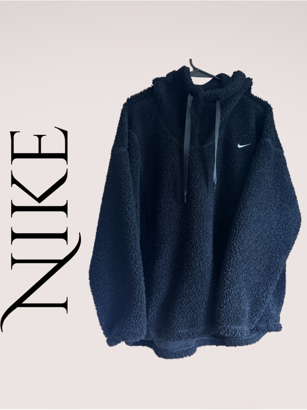 Nike Black Sherpa Pullover with White Swoosh